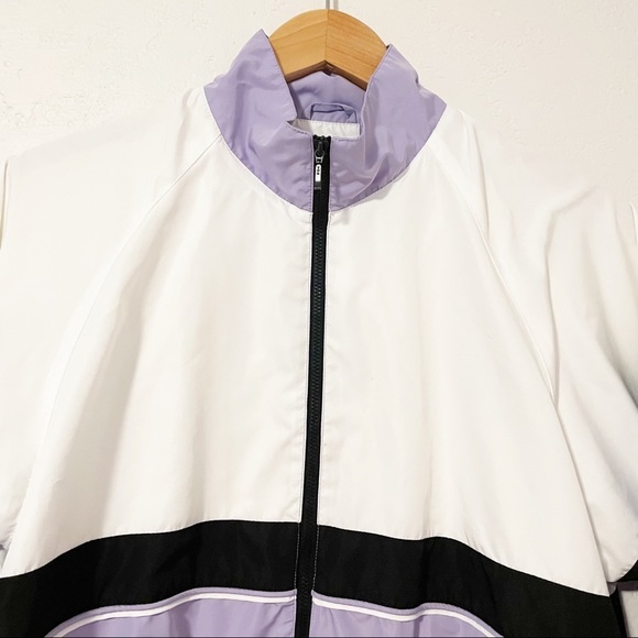 VINTAGE 90s Classic Elements Purple and White Windbreaker Jacket Size Medium - Picture 3 of 8
